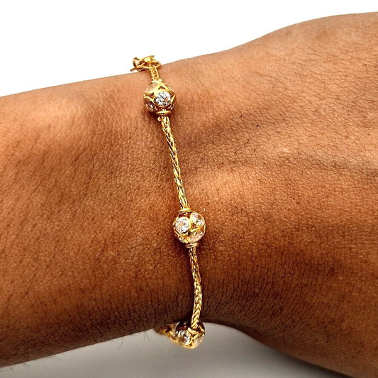 22ct Yellow Gold & Cubic Zirconia Glitter Ball Ladies Bracelet 6.5 inches