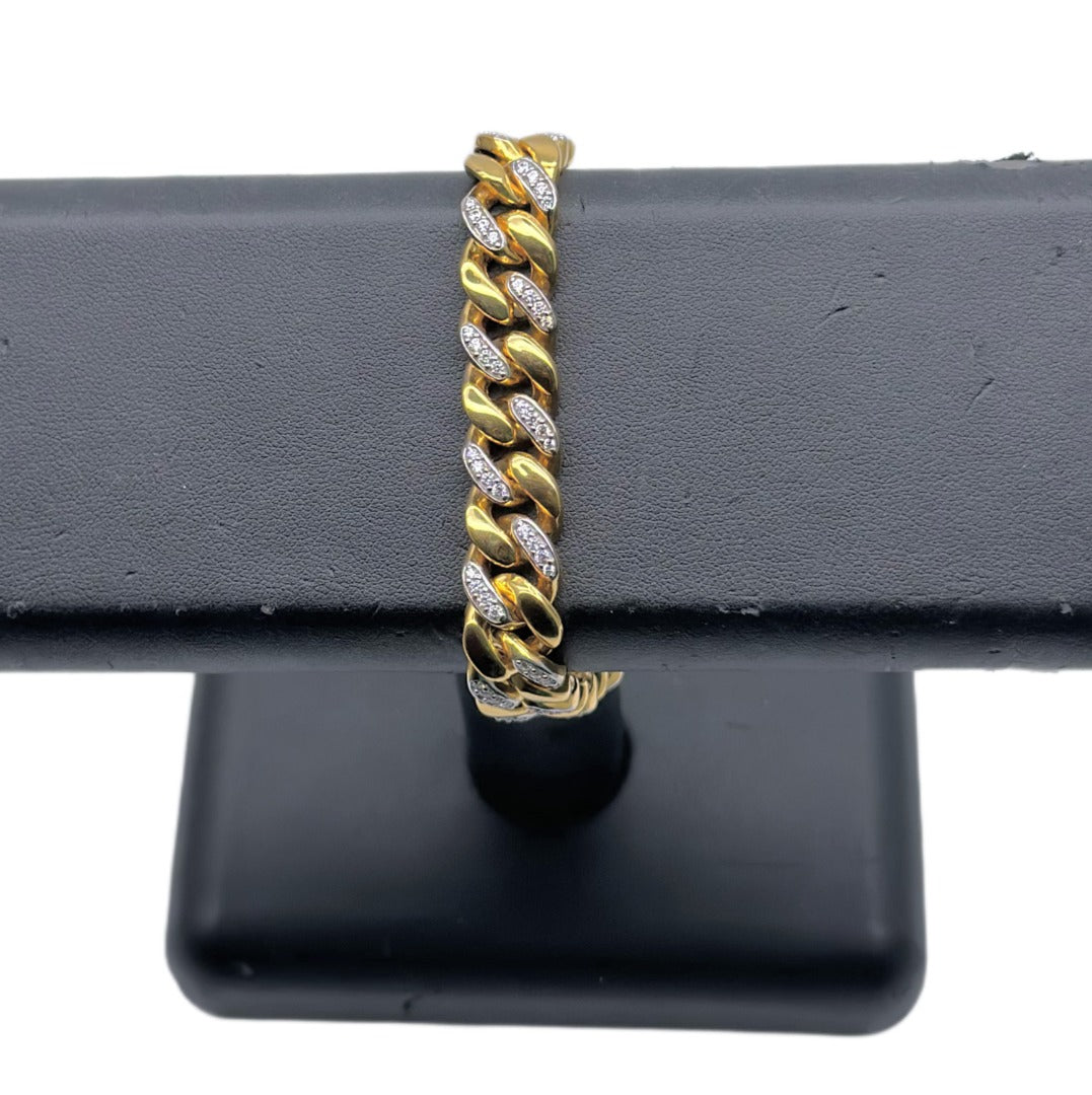 22Ct / 22K Yellow Gold & CZ Gents/Mens Curb Heavy Bracelet 8 inches