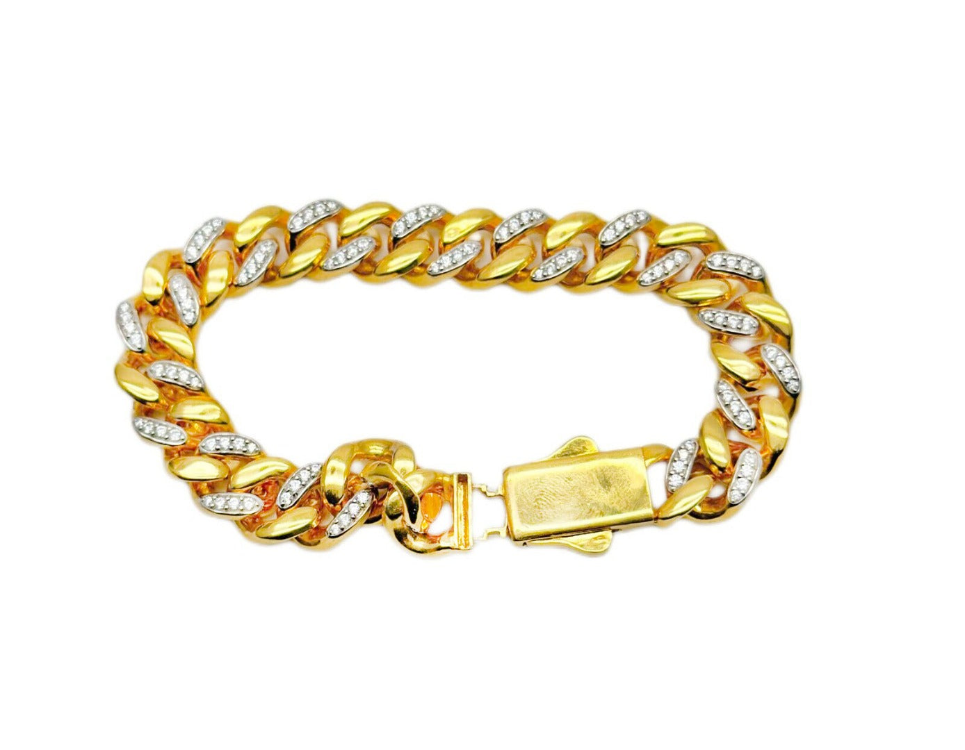 22Ct / 22K Yellow Gold & CZ Gents/Mens Curb Heavy Bracelet 8 inches