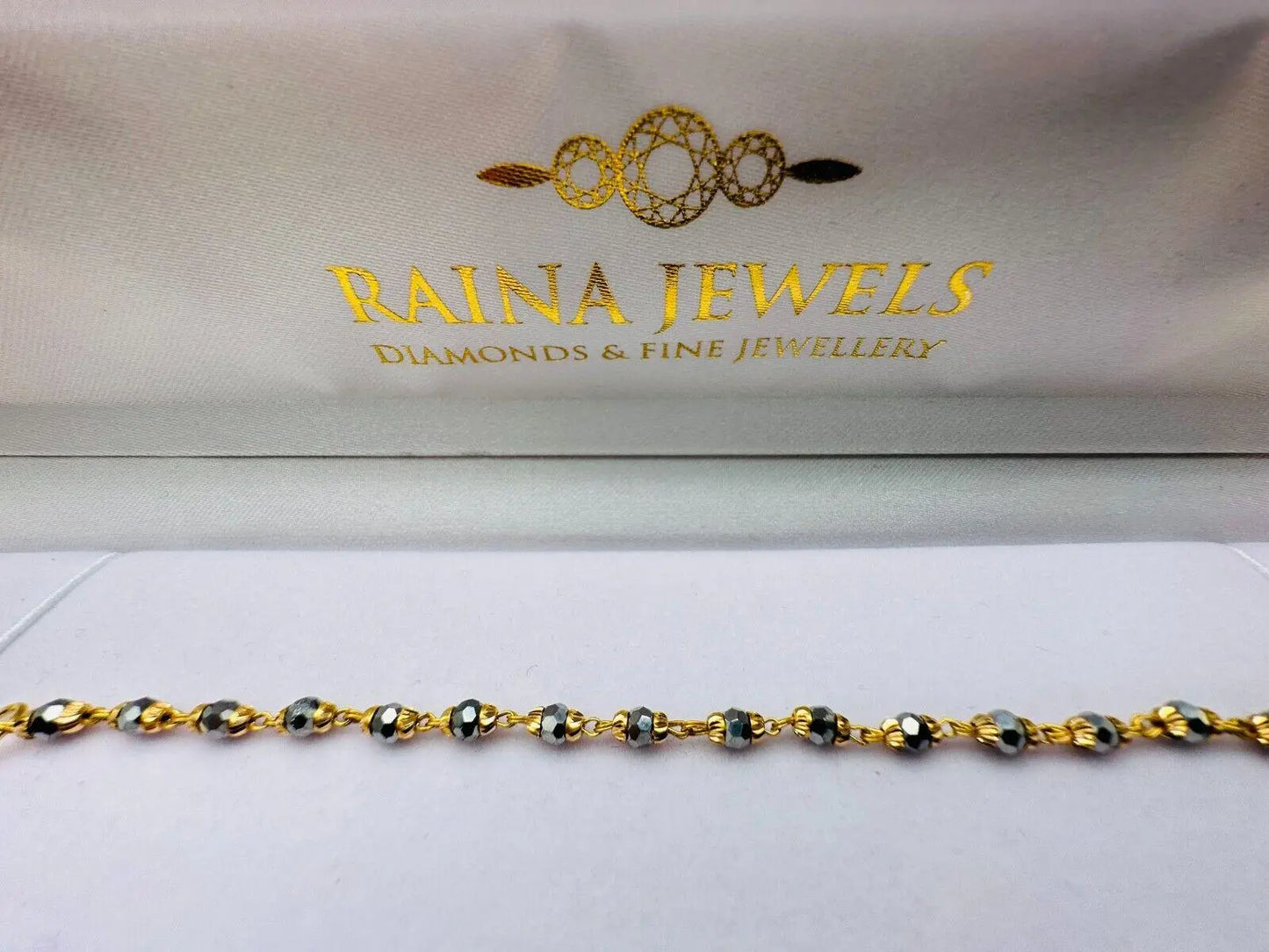 22ct Yellow Gold Baby Bracelet Black & Gold Beads  (Maniya / Manka / Nazariya) 