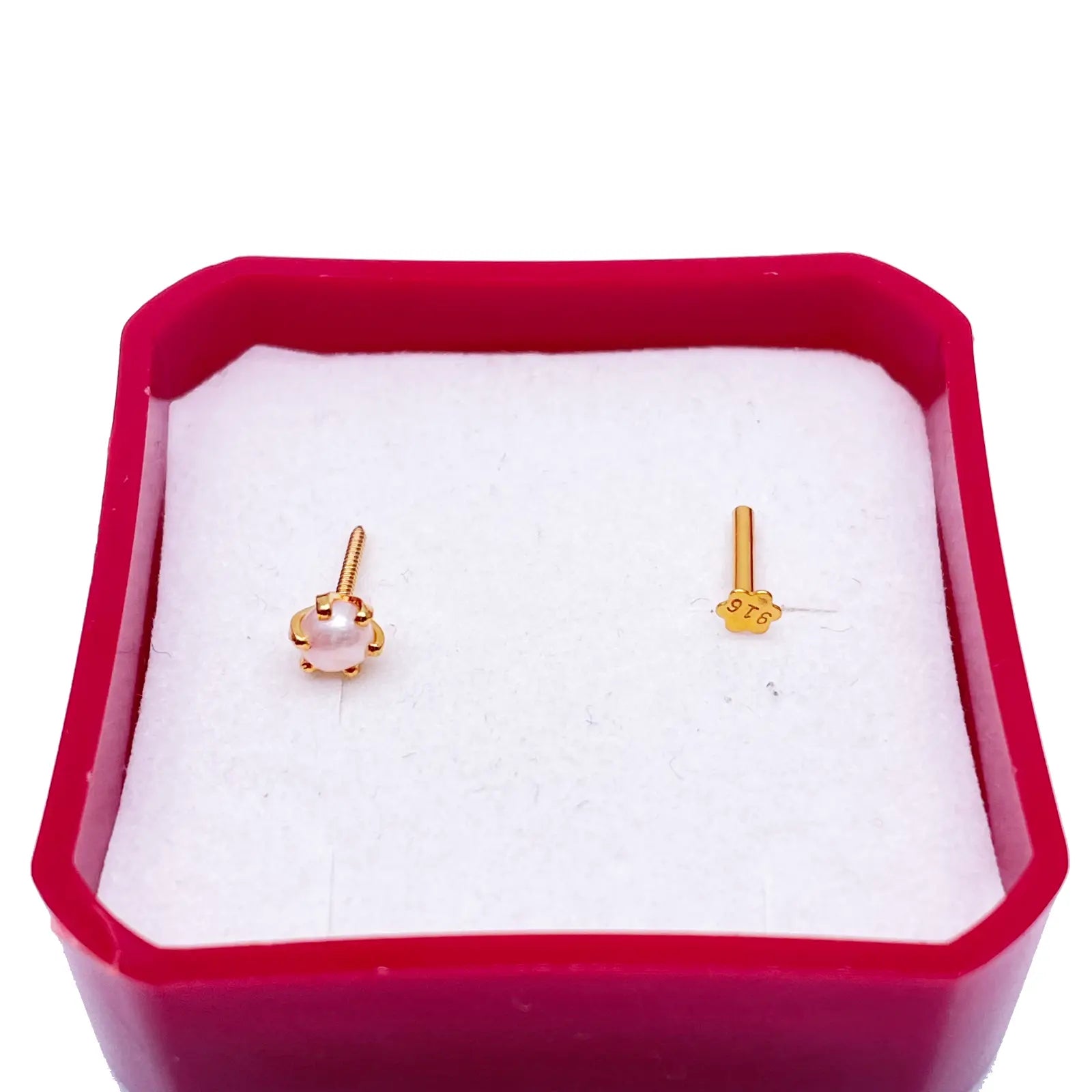 22ct Yellow Gold Freshwater Pearl Claw Single Nose Stud 4.1mm 