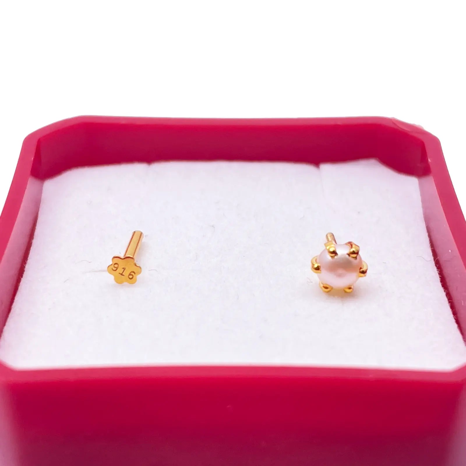 22ct Yellow Gold Freshwater Pearl Claw Single Nose Stud 4.6mm 