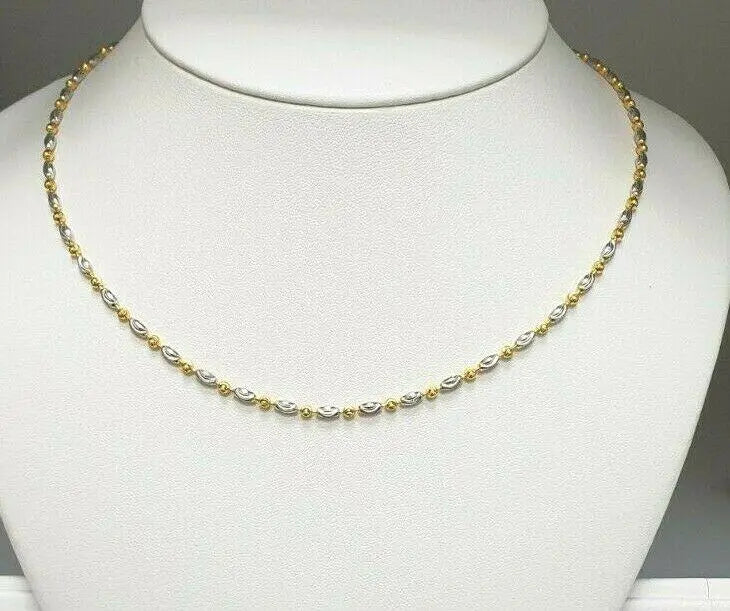 22ct Yellow Gold Ladies Two Tone Chain Necklace 16'' inches Long Hallmarked 