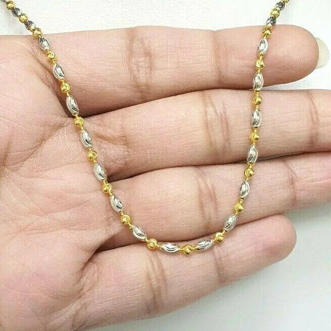 22ct Yellow Gold Ladies Two Tone Chain Necklace 16'' inches Long Hallmarked 