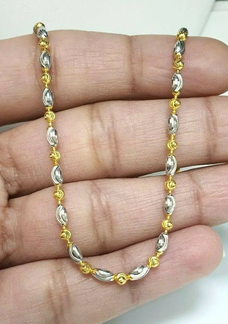 22ct Yellow Gold Ladies Two Tone Chain Necklace 16'' inches Long Hallmarked 
