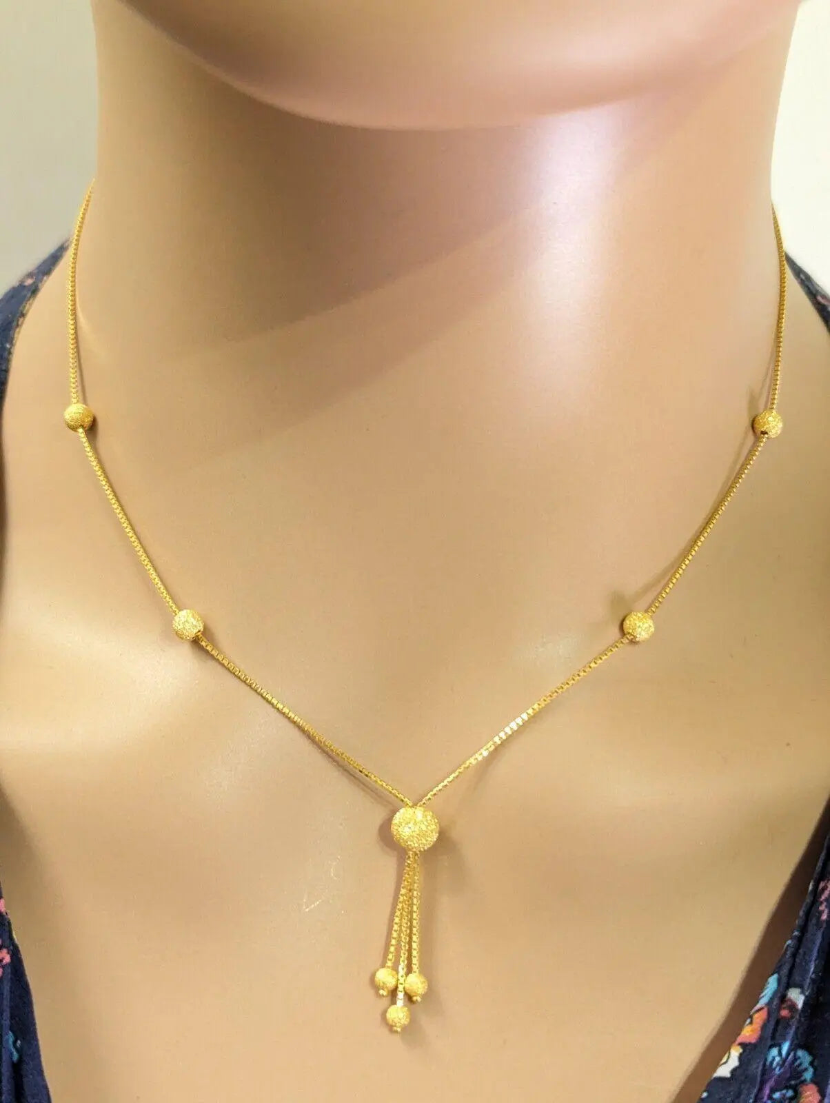 22ct Yellow Gold Light Weight Glitter Ball Chain Necklace 16''  inches 