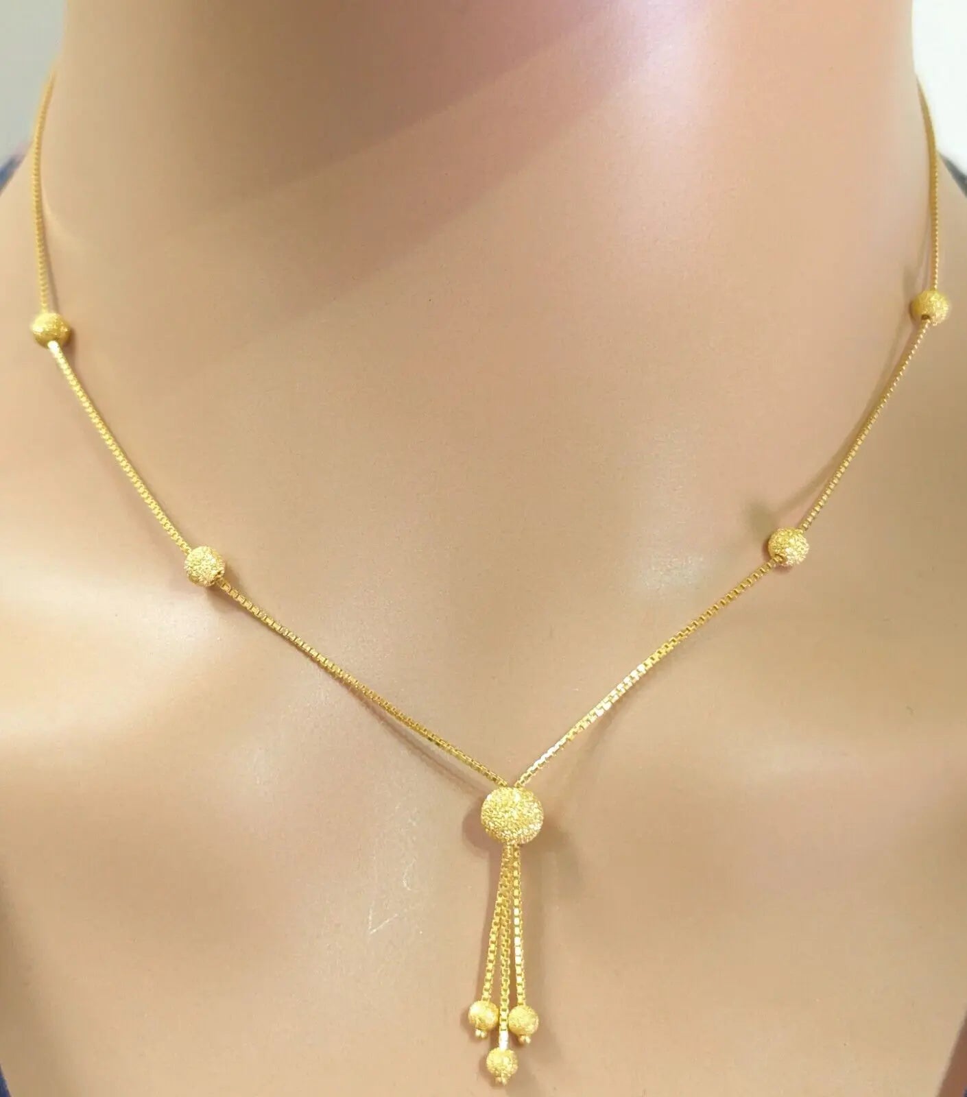 22ct Yellow Gold Light Weight Glitter Ball Chain Necklace 16''  inches 