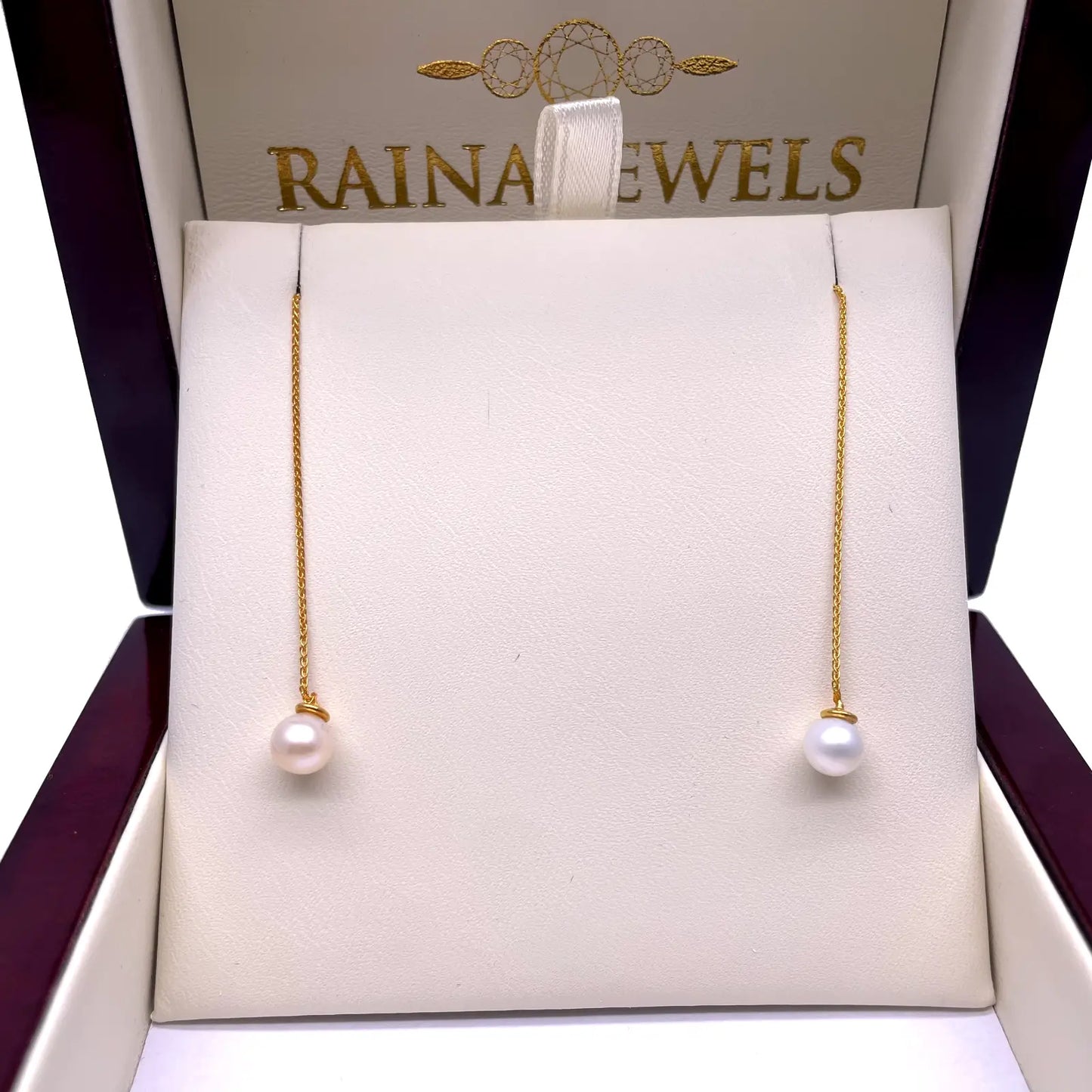 22ct Yellow Gold One Pearl Drop Earrings 3.4'' Inches 
