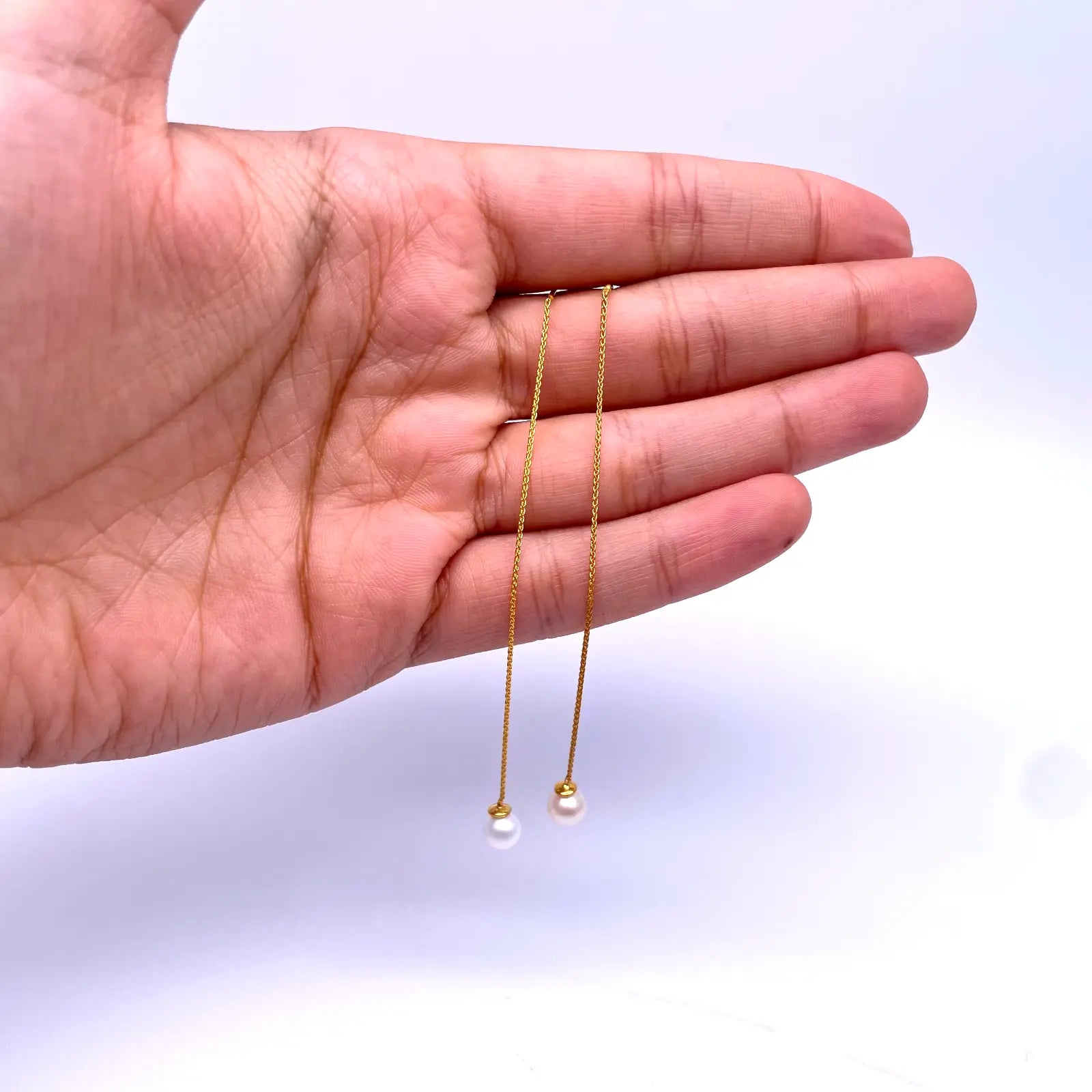 22ct Yellow Gold One Pearl Drop Earrings 3.4'' Inches 