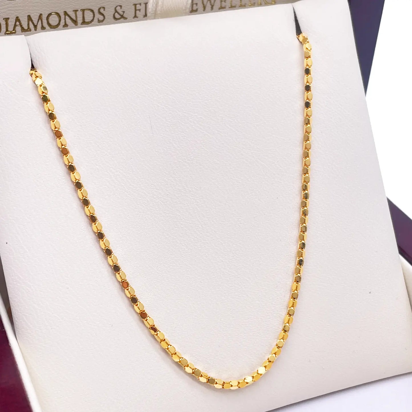 22ct Yellow Gold Shiny Hexagonal Linked High Polished Chain Necklace 16''inches 