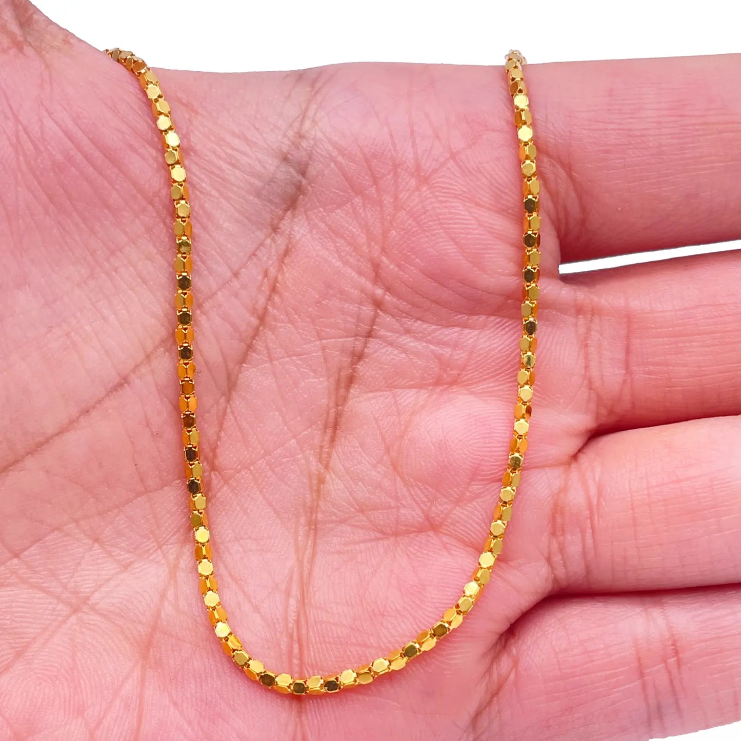 22ct Yellow Gold Shiny Hexagonal Linked High Polished Chain Necklace 16''inches 