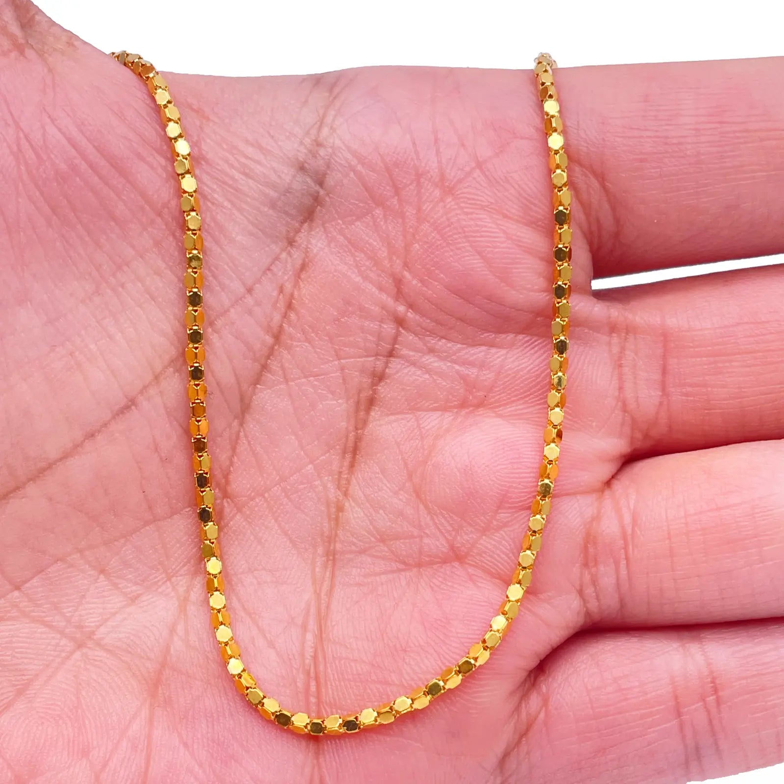 22ct Yellow Gold Shiny Hexagonal Linked High Polished Chain Necklace 16''inches 