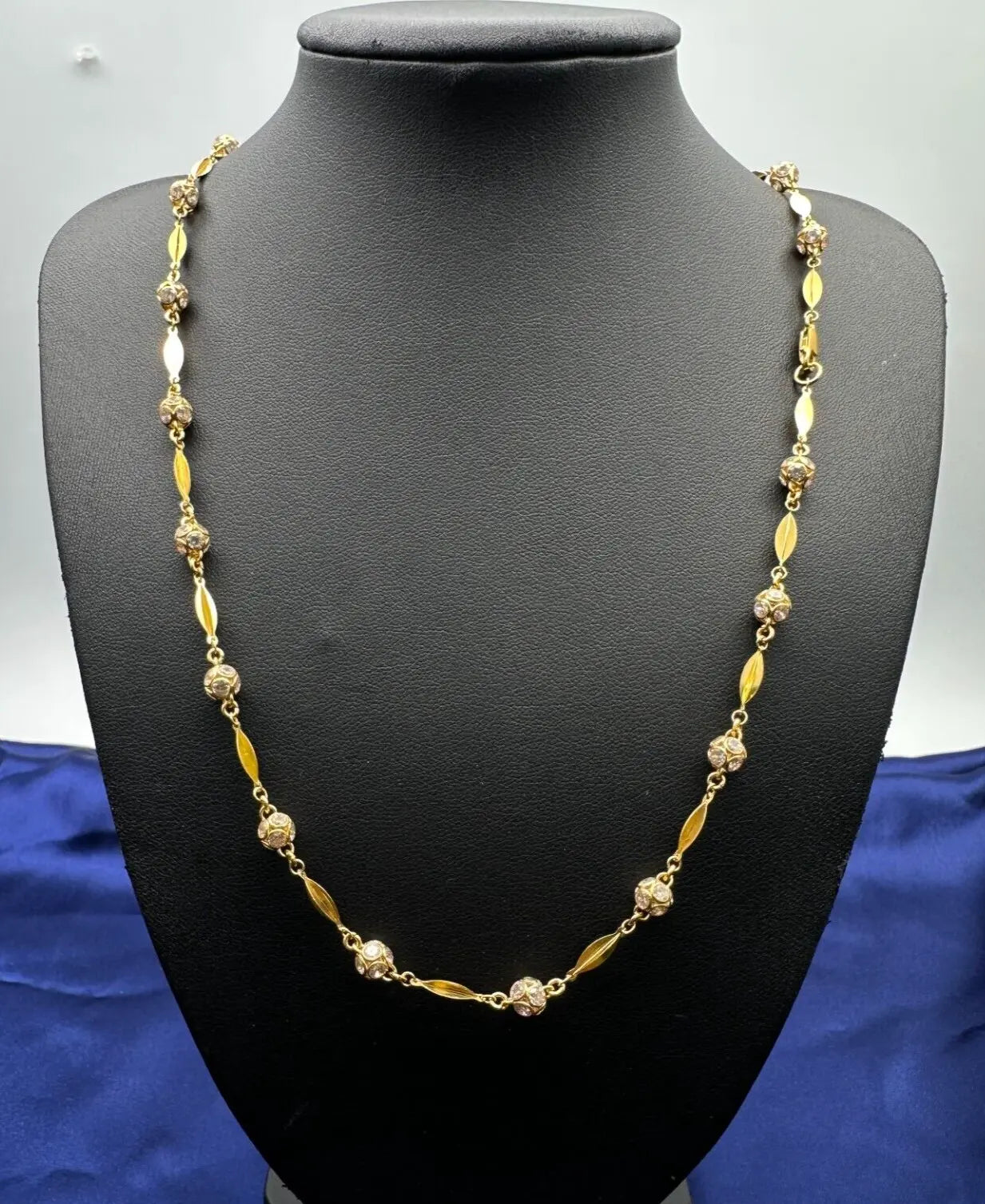 22ct Yellow Gold & Cubic Zirconia Glitter Ball Long Chain Necklace, 26 inch 