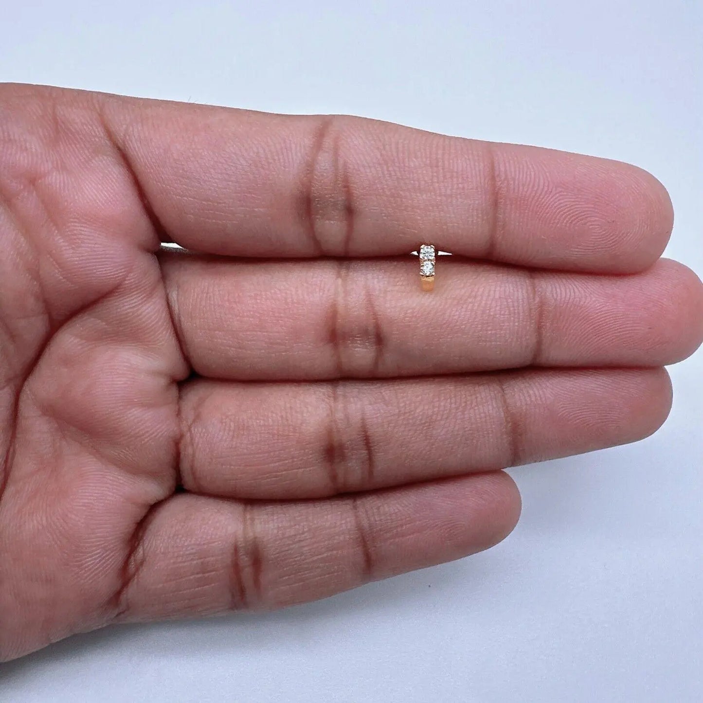 22ct Yellow Gold & Cubic Zirconia Half Hoop Nose Ring Stud Straight Bar 2 Stone 