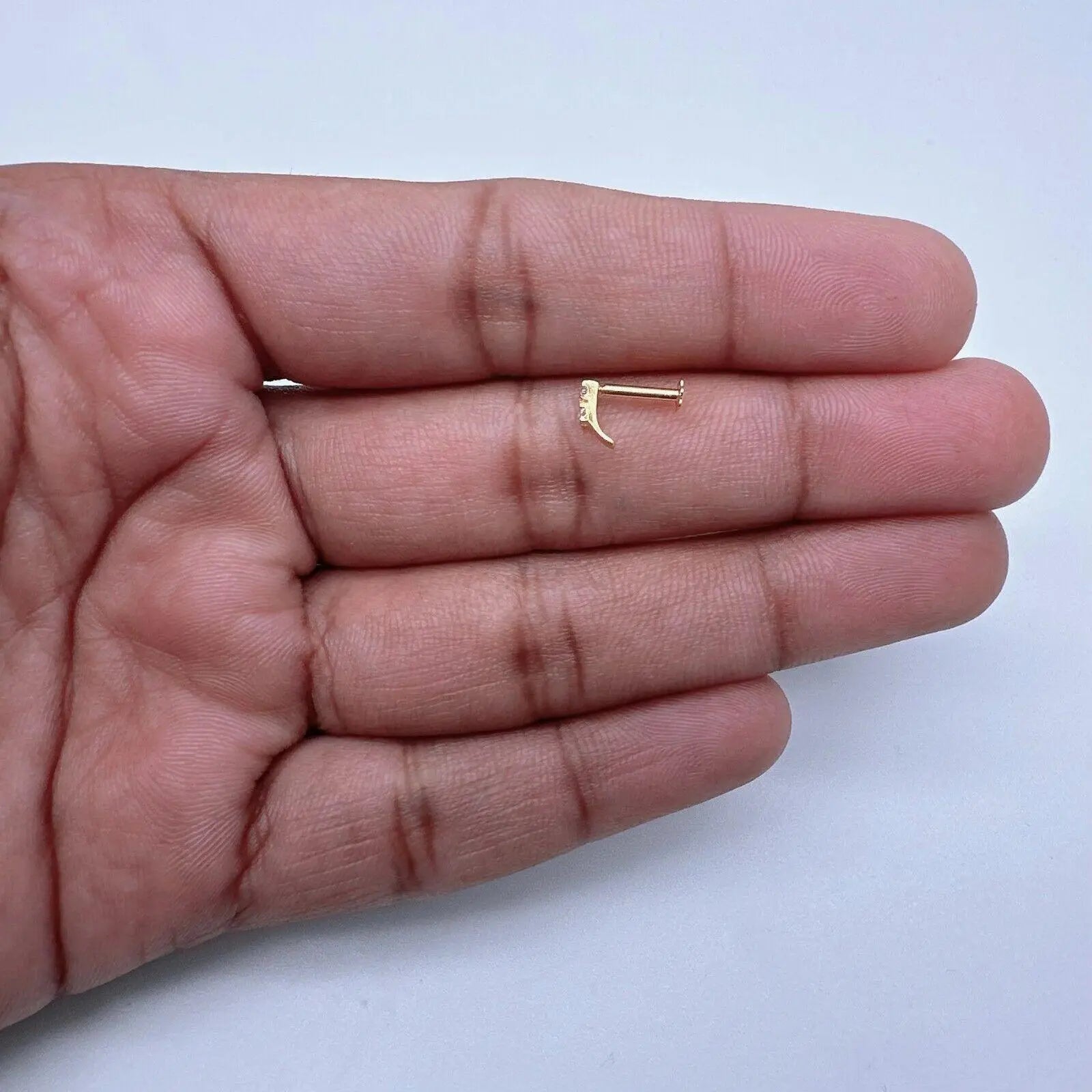 22ct Yellow Gold & Cubic Zirconia Half Hoop Nose Ring Stud Straight Bar 2 Stone 