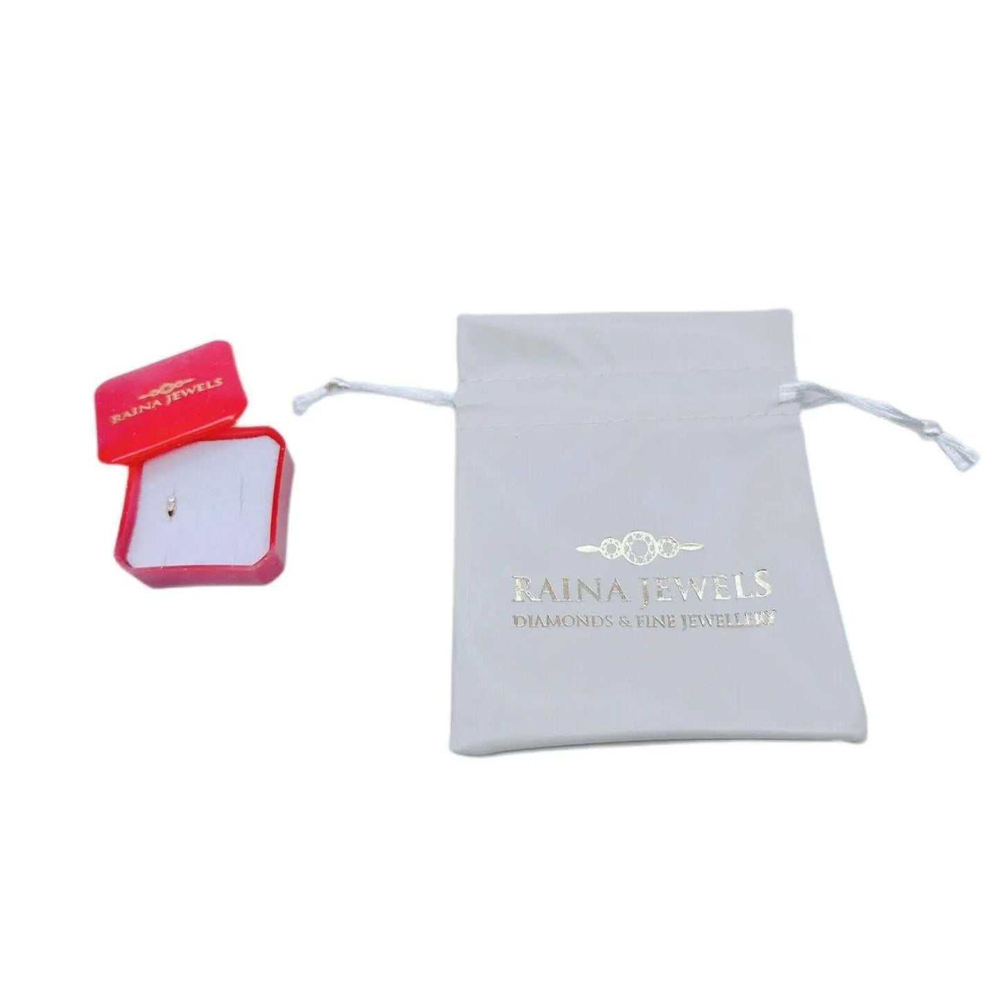 22ct Yellow Gold & Cubic Zirconia Half Hoop Nose Ring Stud Straight Bar 2 Stone 