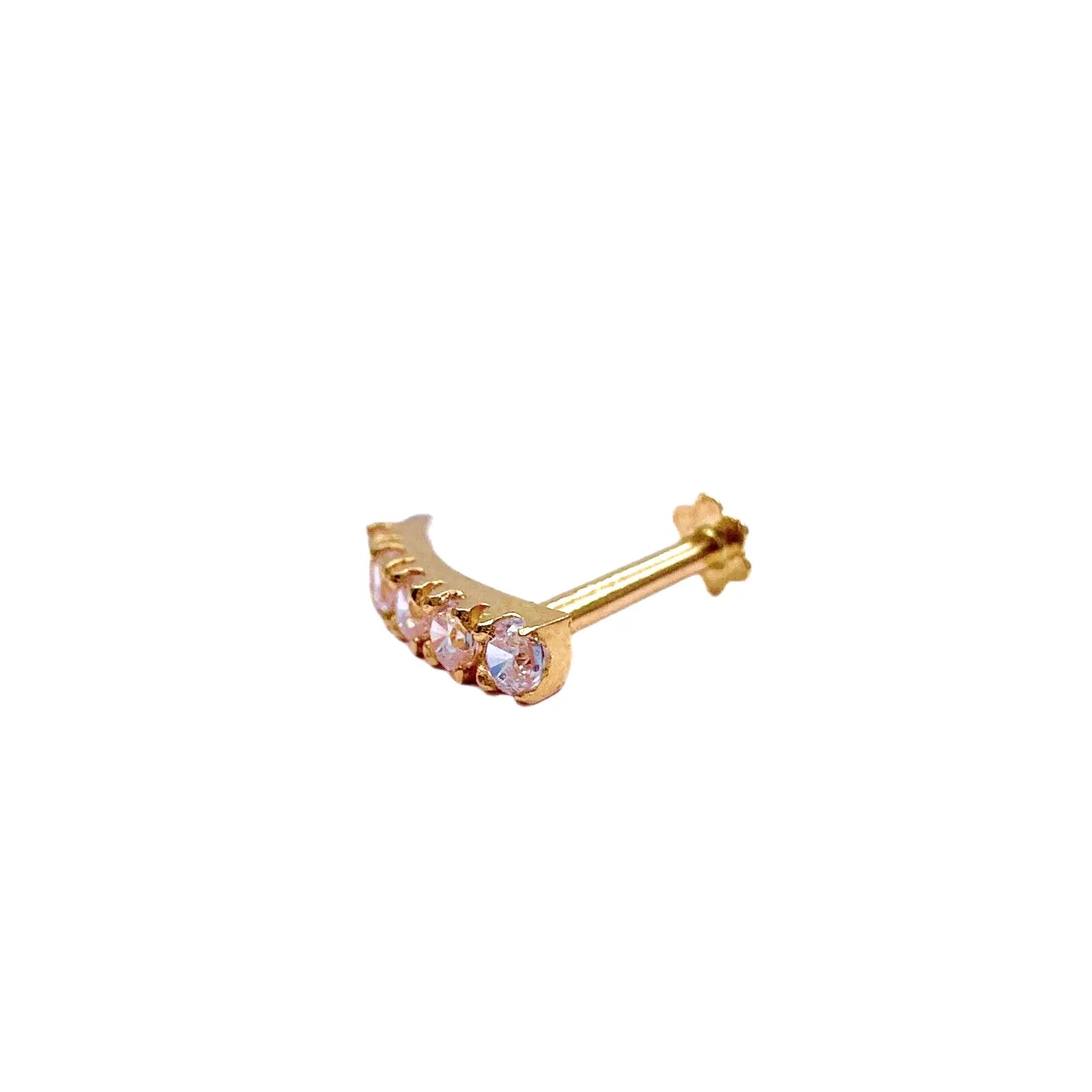 22ct Yellow Gold & Cubic Zirconia Half Hoop Nose Ring Stud Straight Bar 3 Stone 
