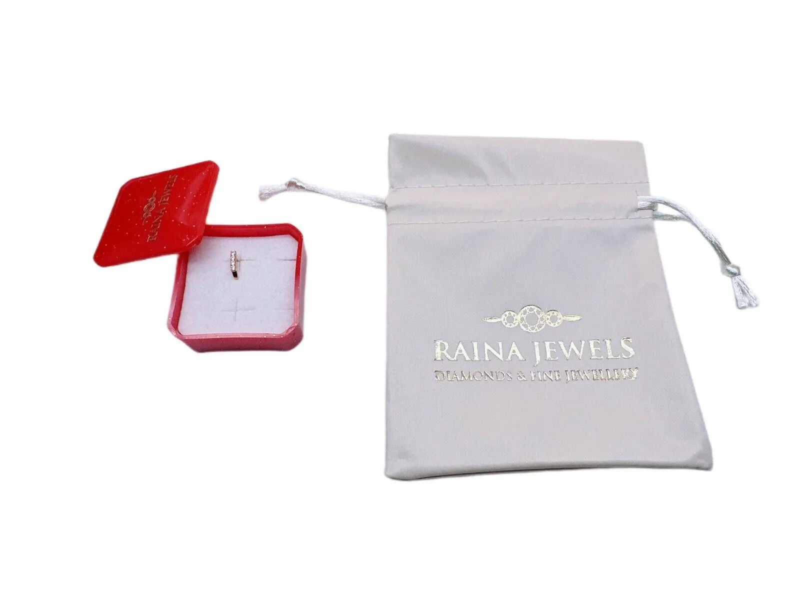 22ct Yellow Gold & Cubic Zirconia Half Hoop Nose Ring Stud Straight Bar 3 Stone 