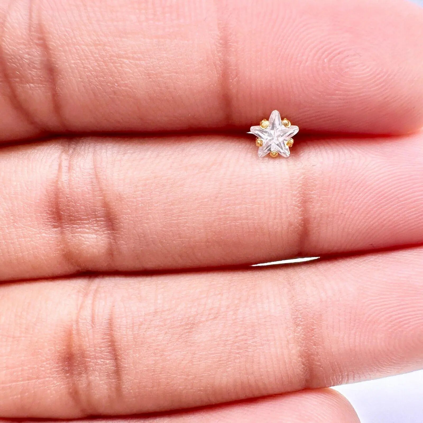 22ct Yellow Gold & Cubic Zirconia Nose Studs/Nose Pin Screw Back (3MM-4.5MM) 