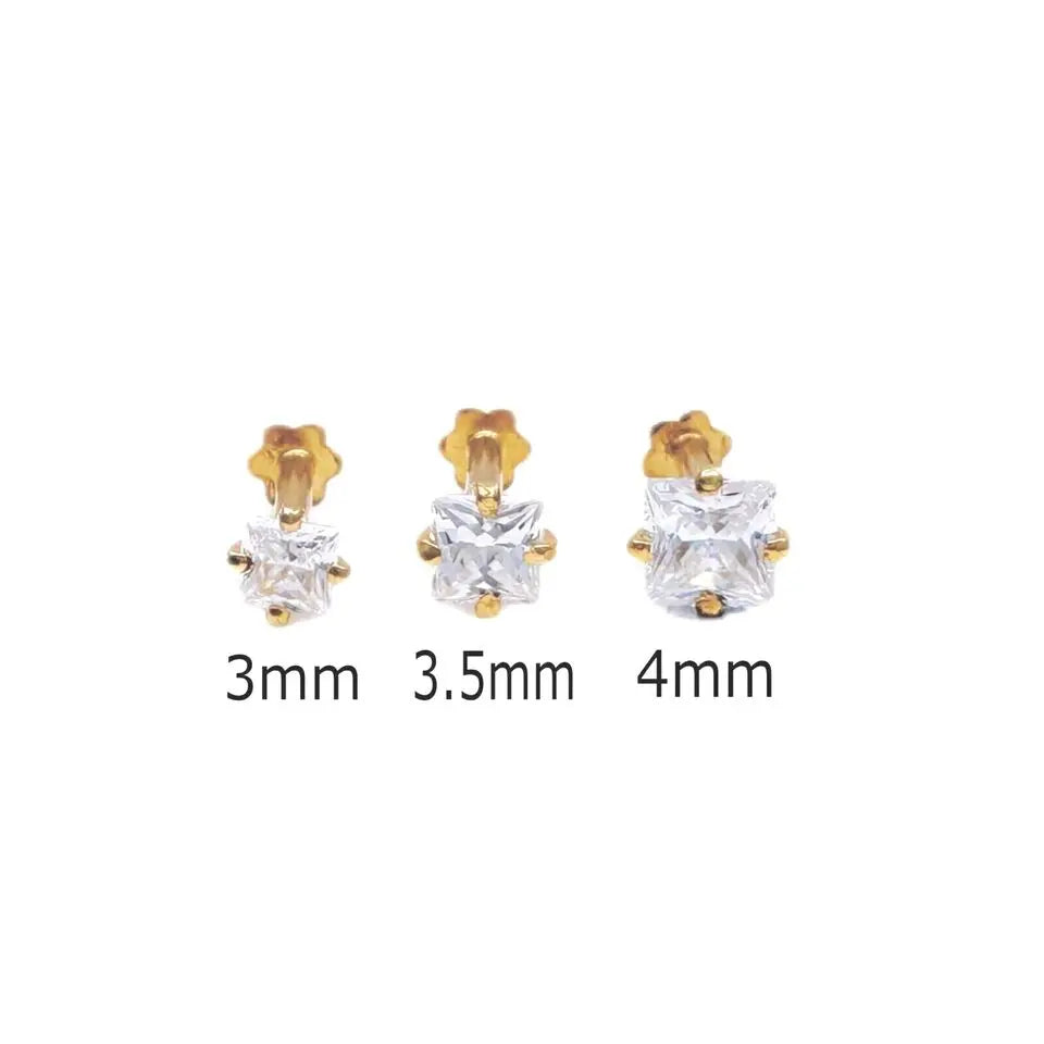 22ct Yellow Gold & Cubic Zirconia Nose Studs/Nose Pin/Screw Back (3MM-4MM) 