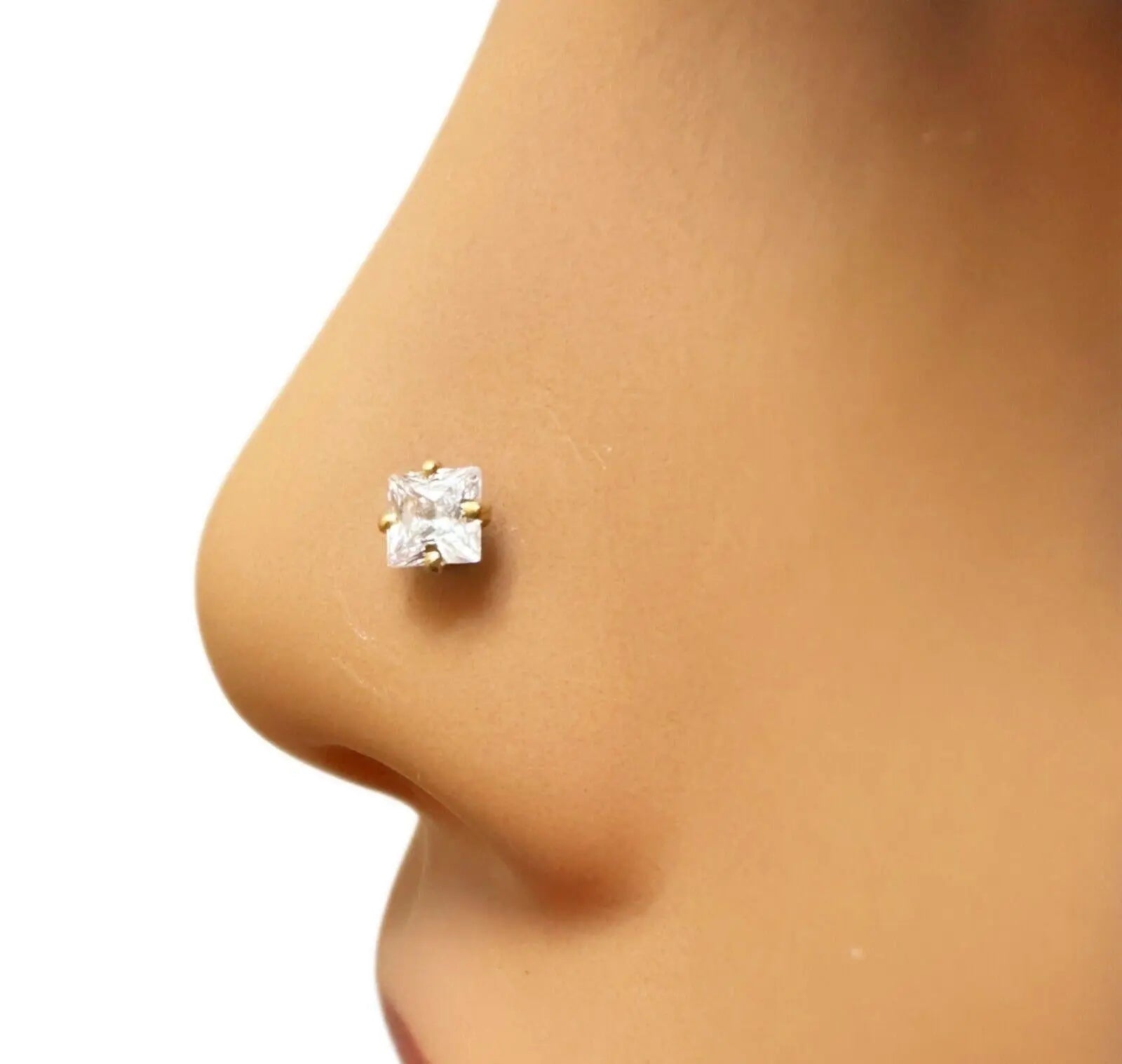 22ct Yellow Gold & Cubic Zirconia Nose Studs/Nose Pin/Screw Back (3MM-4MM) 