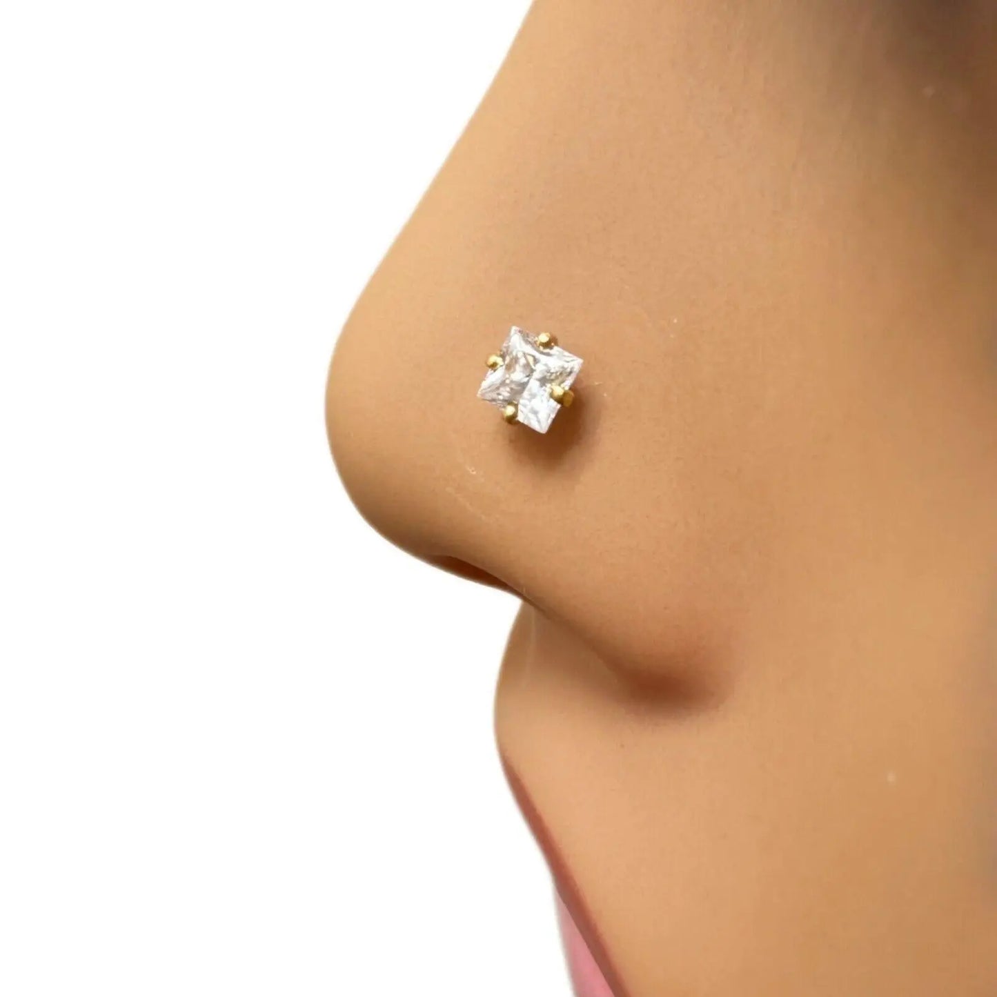 22ct Yellow Gold & Cubic Zirconia Nose Studs/Nose Pin/Screw Back (3MM-4MM) 