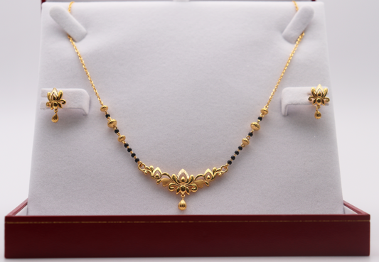 22ct Yellow Gold Ladies Mangalsutra Necklace and Earrings Set 20'' inch