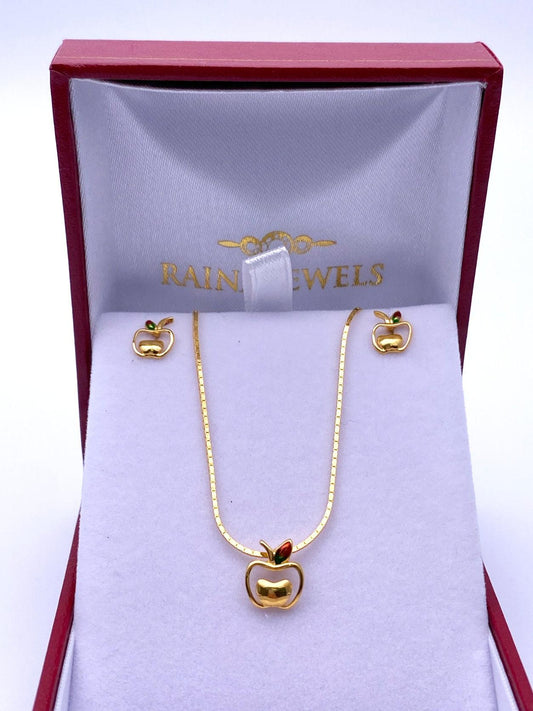 22ct Yellow Gold Baby / Childrens Necklace and Earrings Set 12.5'' inch