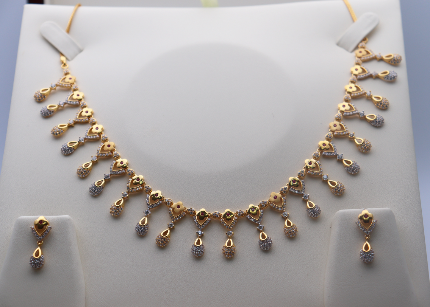 22ct Yellow Gold & CZ Necklace & Earrings Set