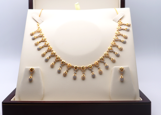 22ct Yellow Gold & CZ Necklace & Earrings Set