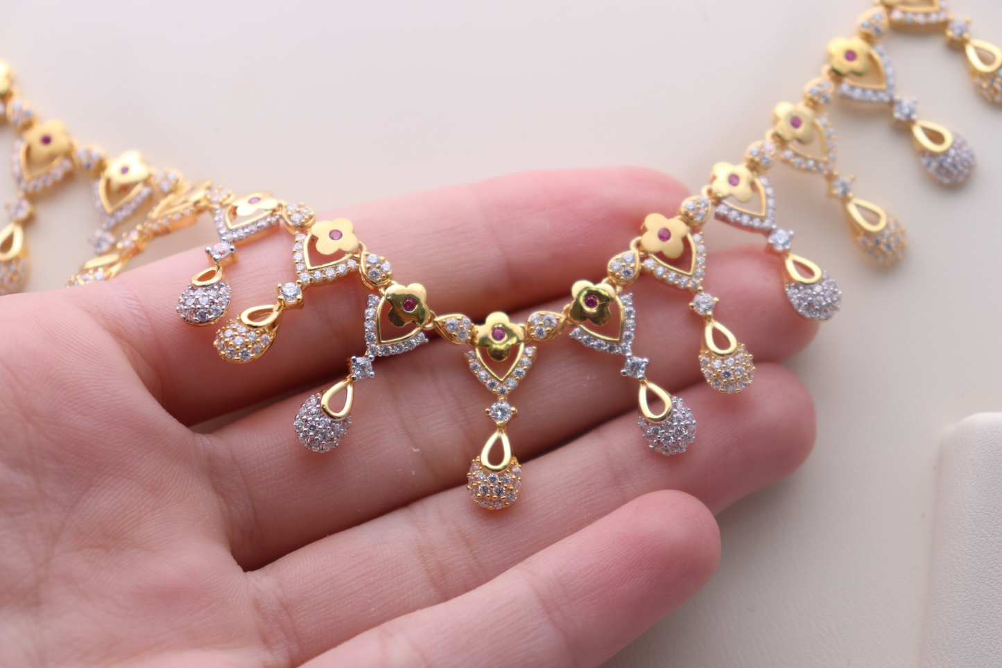 22ct Yellow Gold & CZ Necklace & Earrings Set