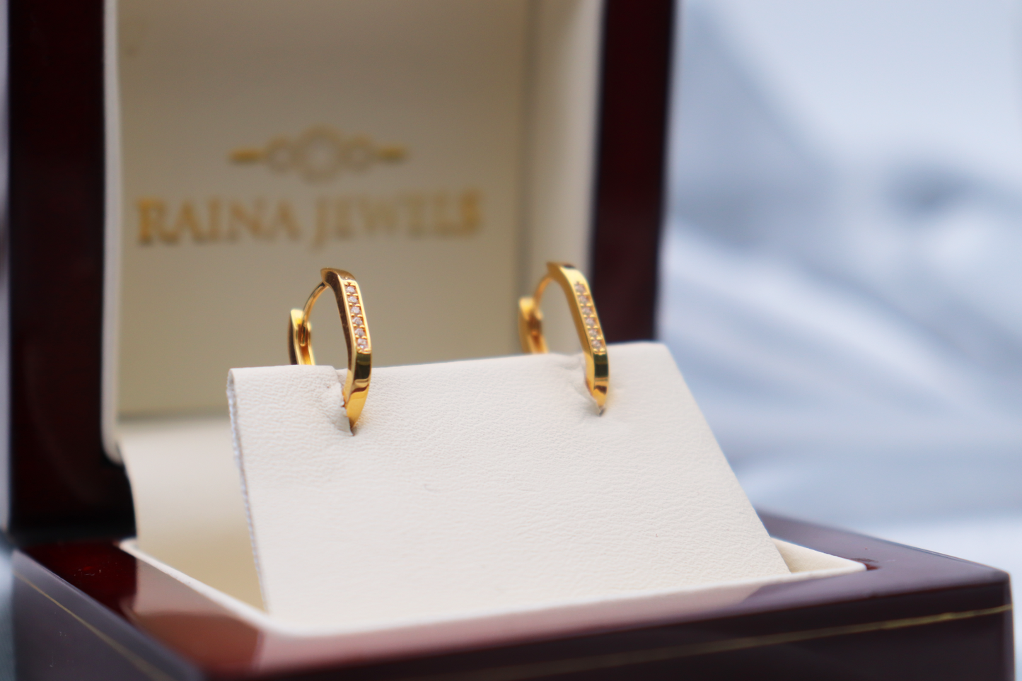 22ct Yellow Gold & Cubic Zirconia (CZ) Paper Clip Hoop Earrings