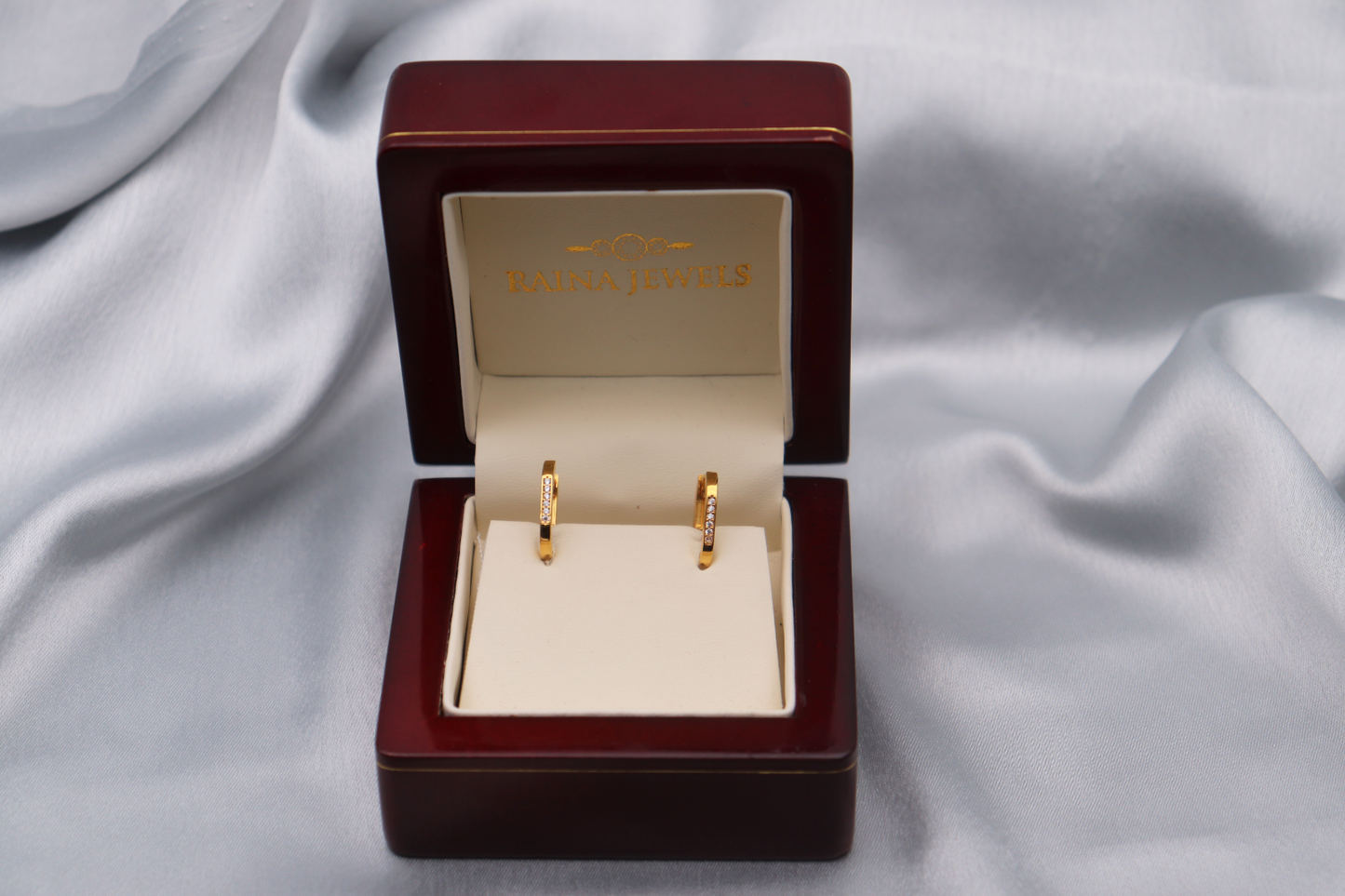 22ct Yellow Gold & Cubic Zirconia (CZ) Paper Clip Hoop Earrings