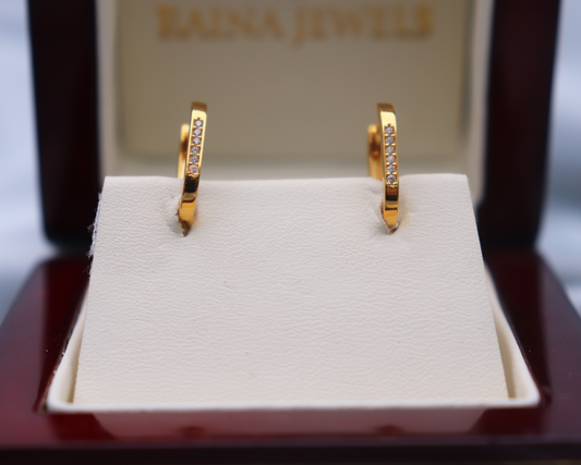 22ct Yellow Gold & Cubic Zirconia (CZ) Paper Clip Hoop Earrings