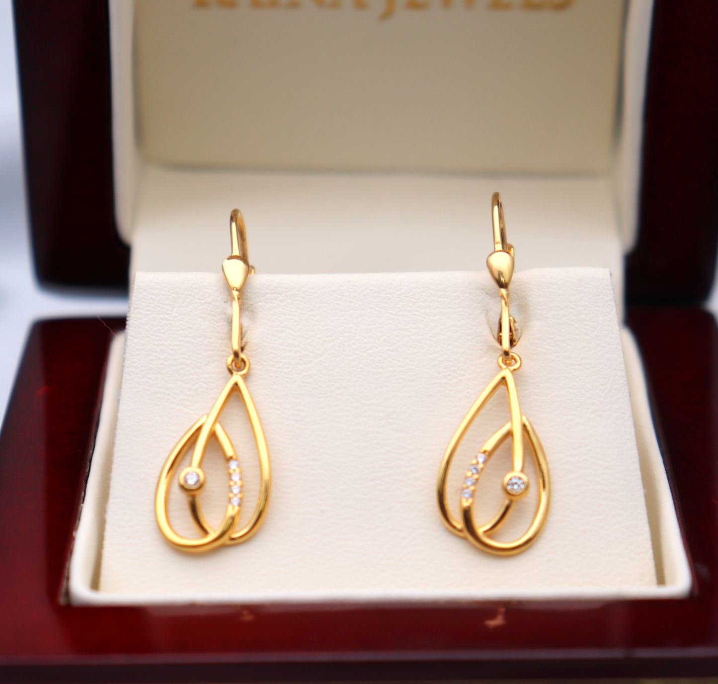 22ct Yellow Gold & Cubic Zirconia Pear Shape Drop Earrings