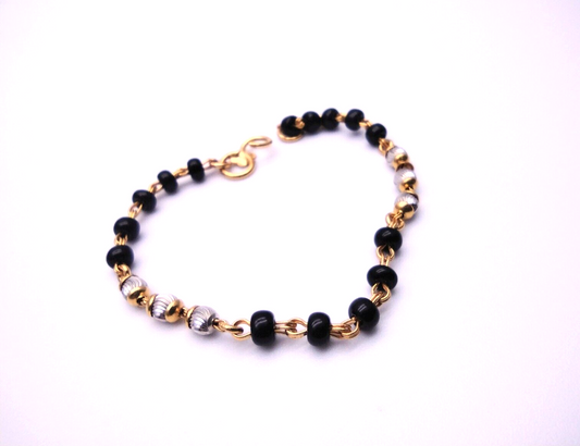 22ct Yellow Gold Baby Bracelet Black & Gold Beads  (Maniya / Manka / Nazariya)