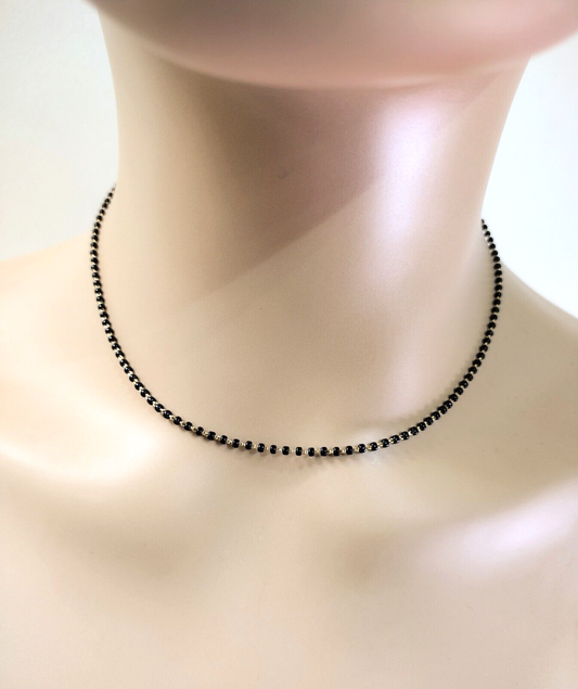 18ct Yellow Gold Ladies Mangalsutra Chain Black Beaded Necklace  16'' inch