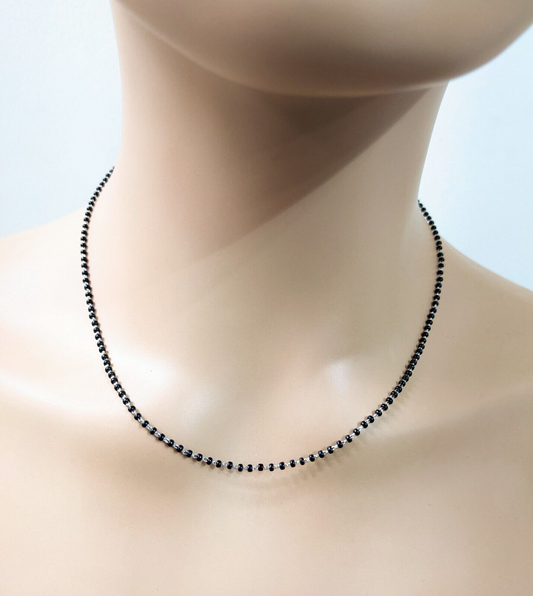 18ct White Gold Ladies Mangalsutra Chain Black Beaded Necklace  18'' inch