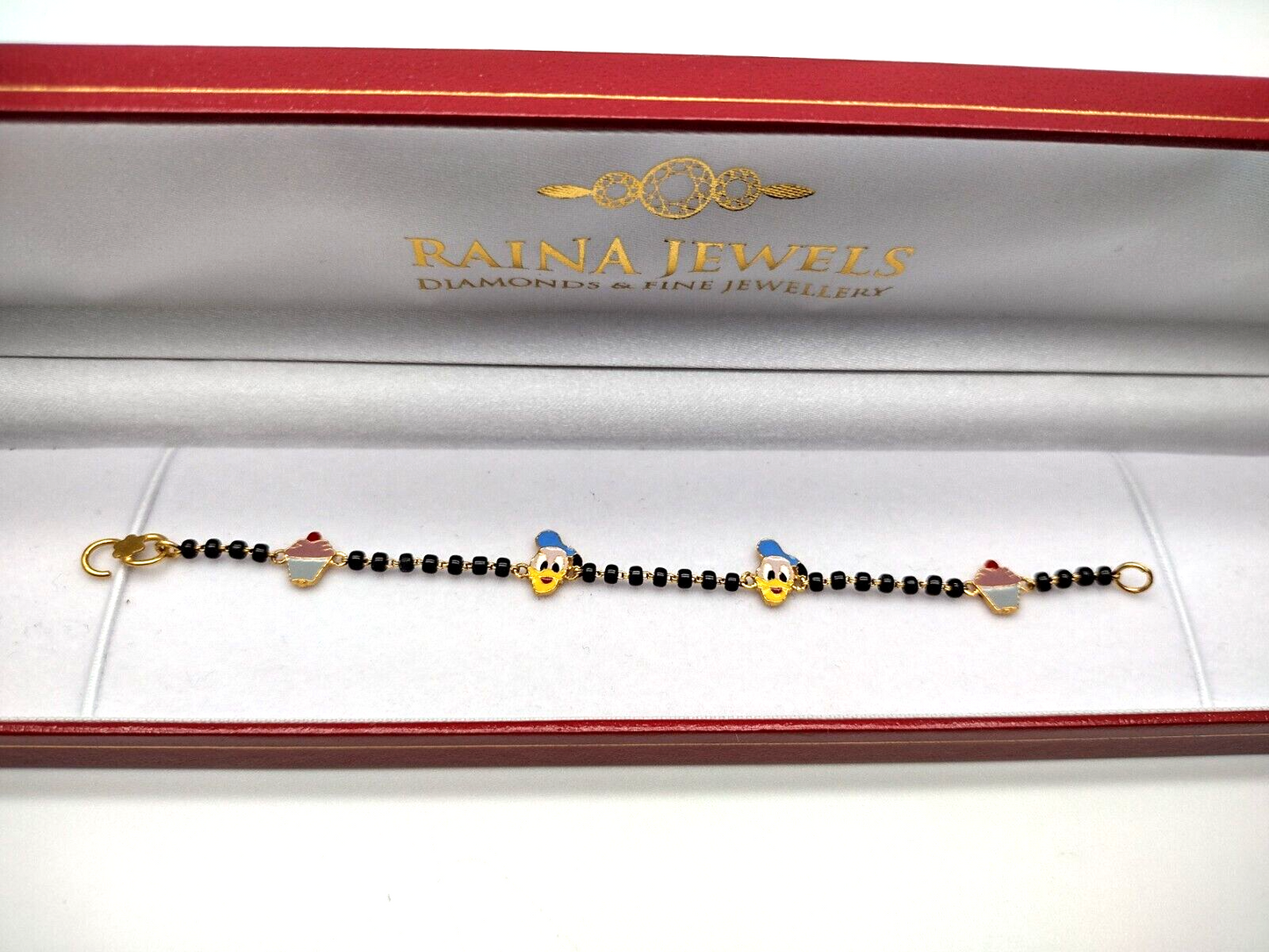 22ct Yellow Gold Baby Bracelet Black & Gold Beads Maniya / Manka / Nazariya