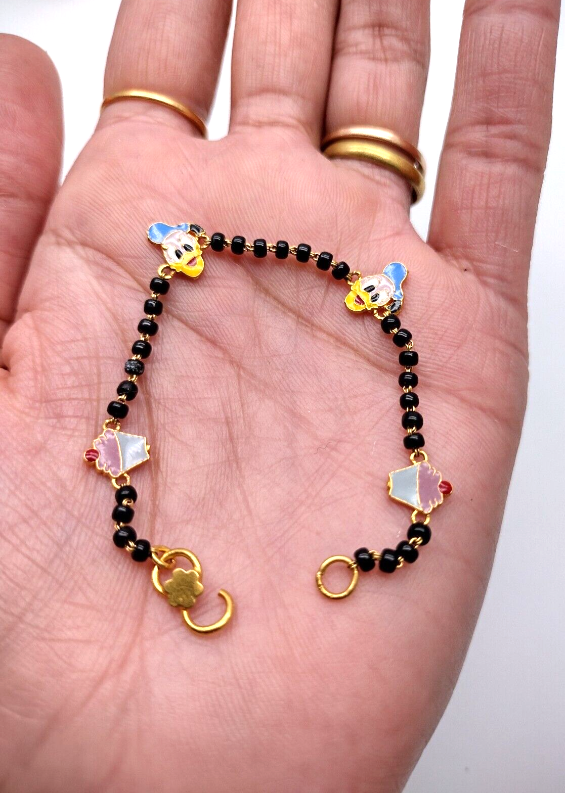 22ct Yellow Gold Baby Bracelet Black & Gold Beads Maniya / Manka / Nazariya