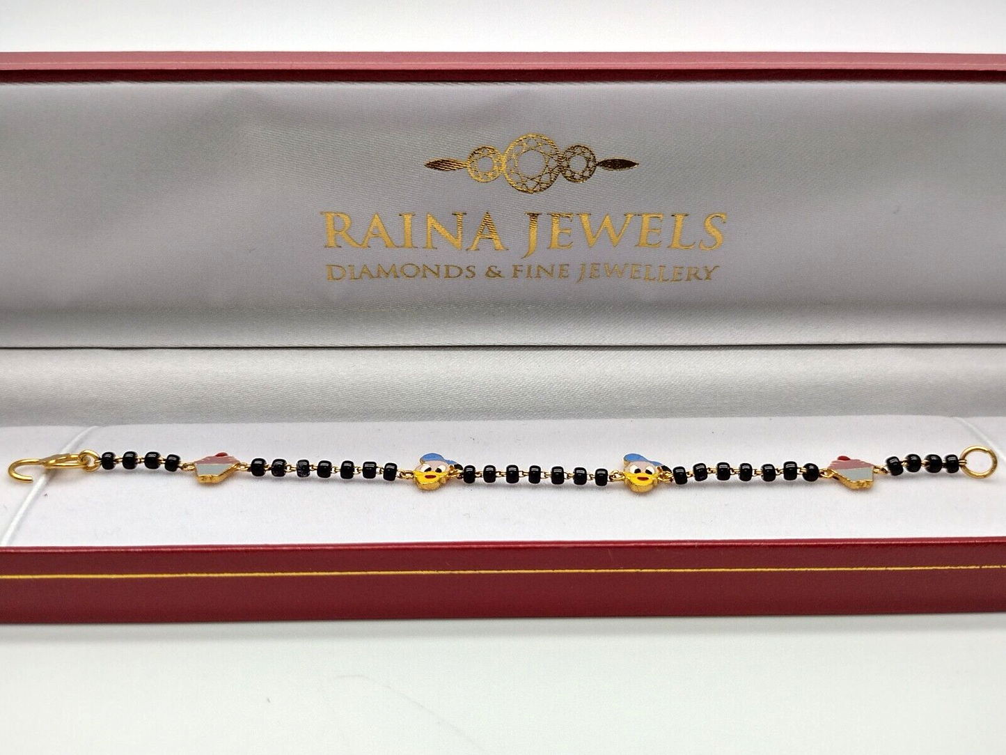 22ct Yellow Gold Baby Bracelet Black & Gold Beads Maniya / Manka / Nazariya