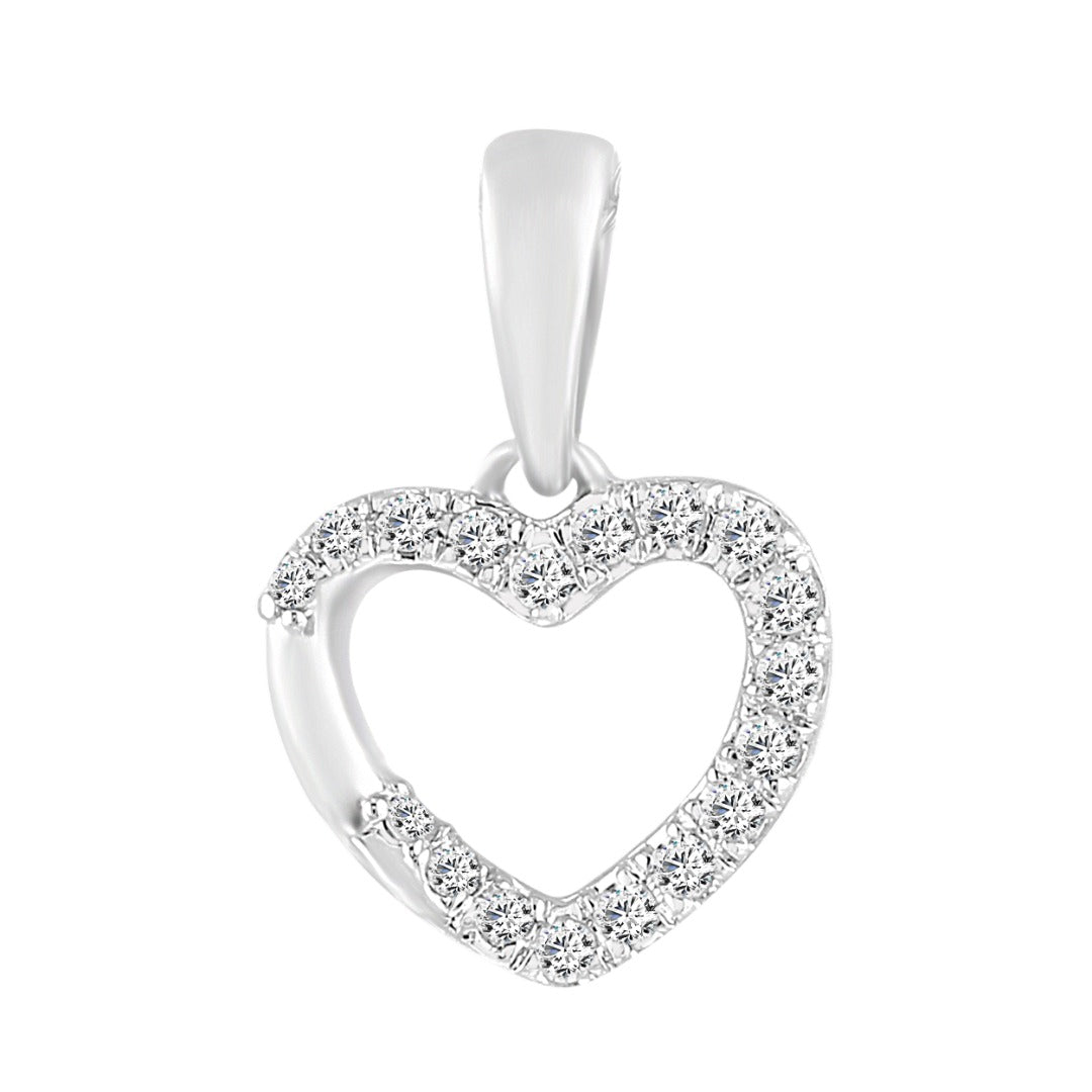 9ct White Gold & Natural Diamonds Heart Pendant with 9ct Chain 0.11ct