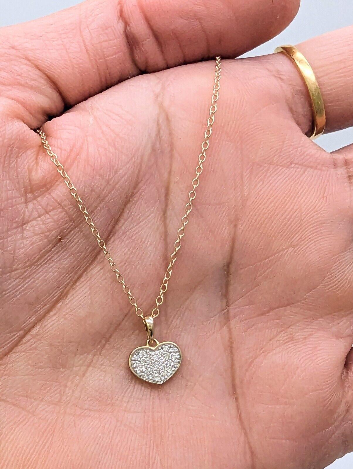 9ct Yellow Gold & Natural Diamonds Heart Pendant with 9ct Chain 0.14ct