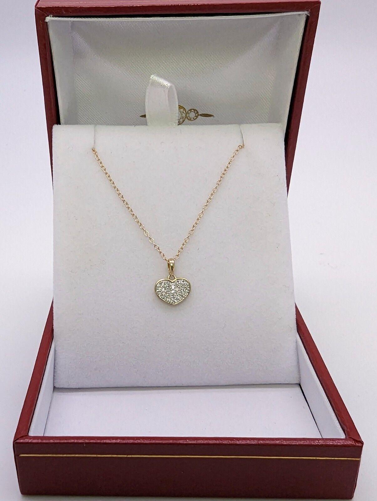 9ct Yellow Gold & Natural Diamonds Heart Pendant with 9ct Chain 0.14ct