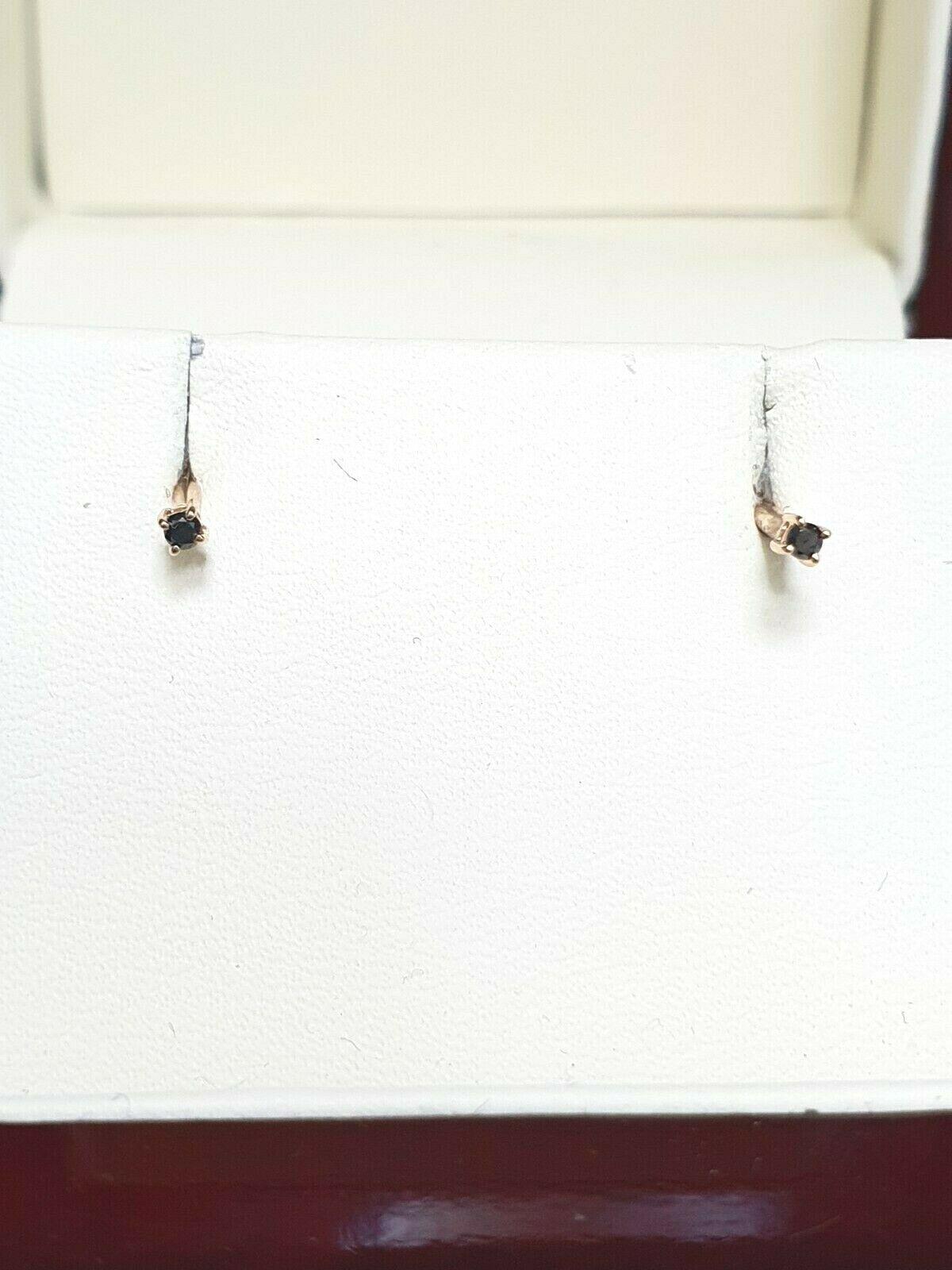 18ct Rose Gold Black Diamond Children's Earrings 0.10ct Child friendly safe & secure