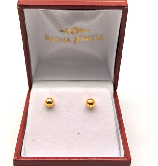 22ct Yellow Gold Round Plain Ball Stud Earrings