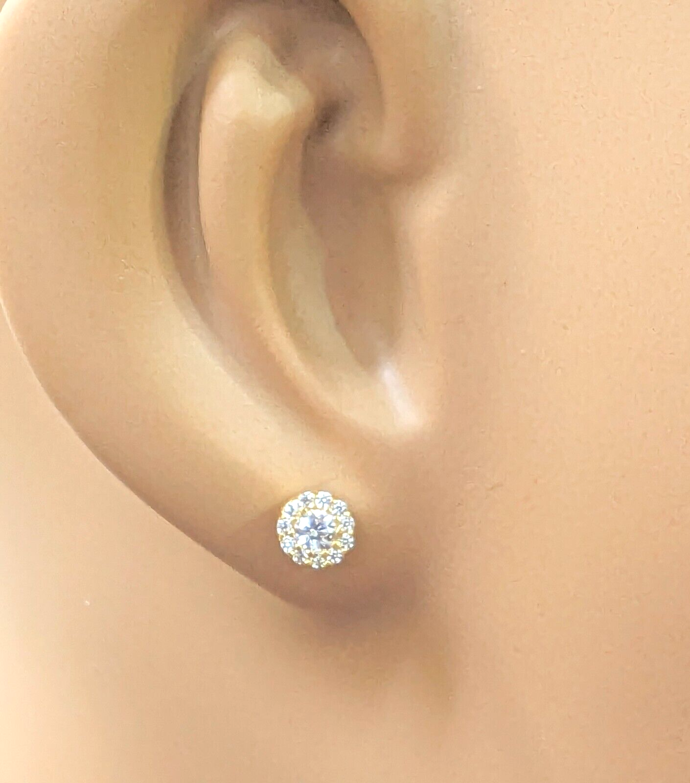 22ct Yellow Gold Cubic Zirconia CZ Round Halo Button Style Stud Earrings