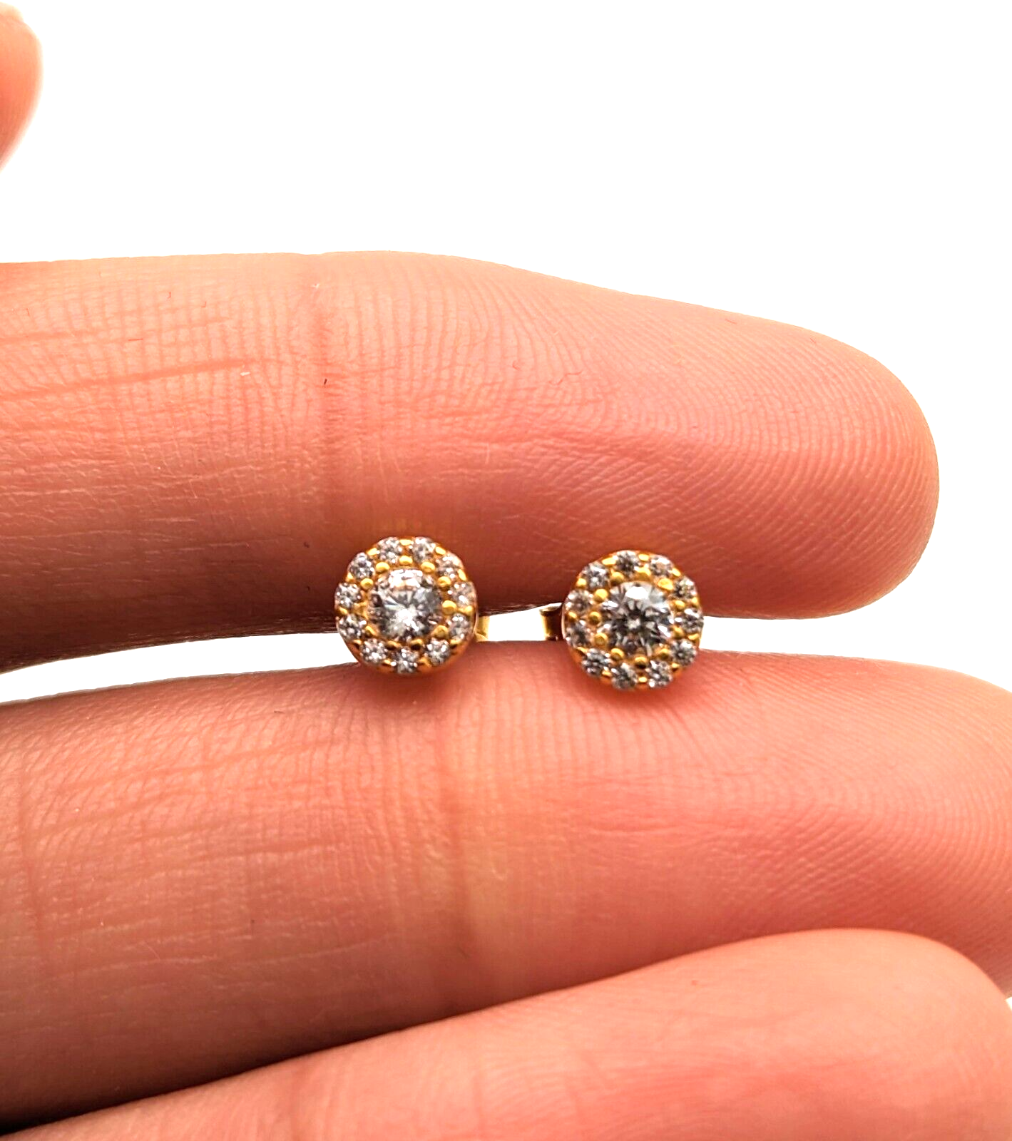 22ct Yellow Gold Cubic Zirconia CZ Round Halo Button Style Stud Earrings