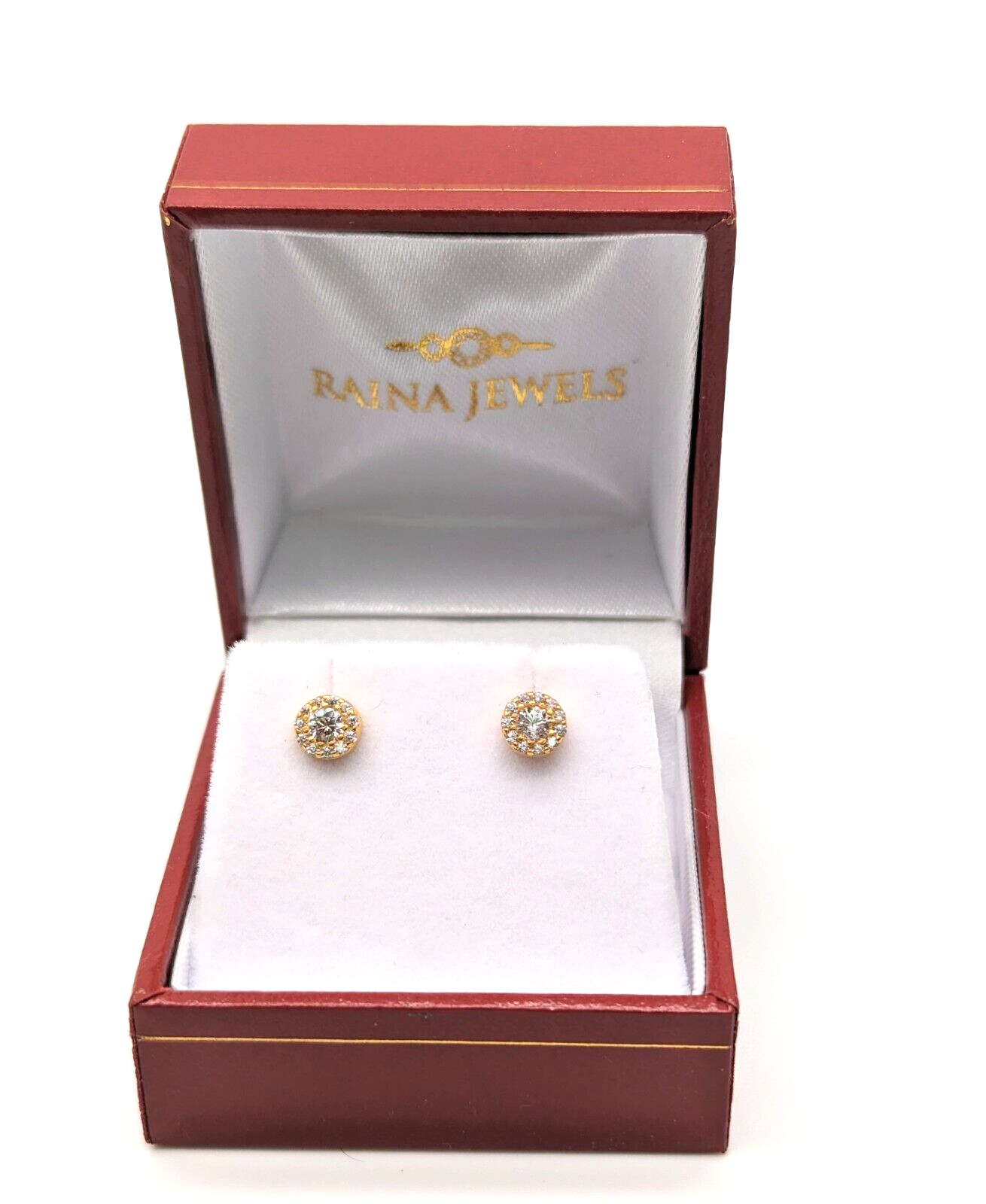 22ct Yellow Gold Cubic Zirconia CZ Round Halo Button Style Stud Earrings