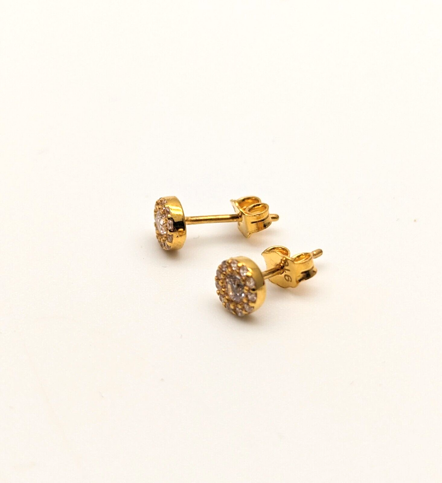 22ct Yellow Gold Cubic Zirconia CZ Round Halo Button Style Stud Earrings